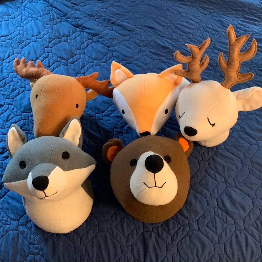 Set of 5 woodland nursery wall decor animal “mounts” moose wolf bear fox deer